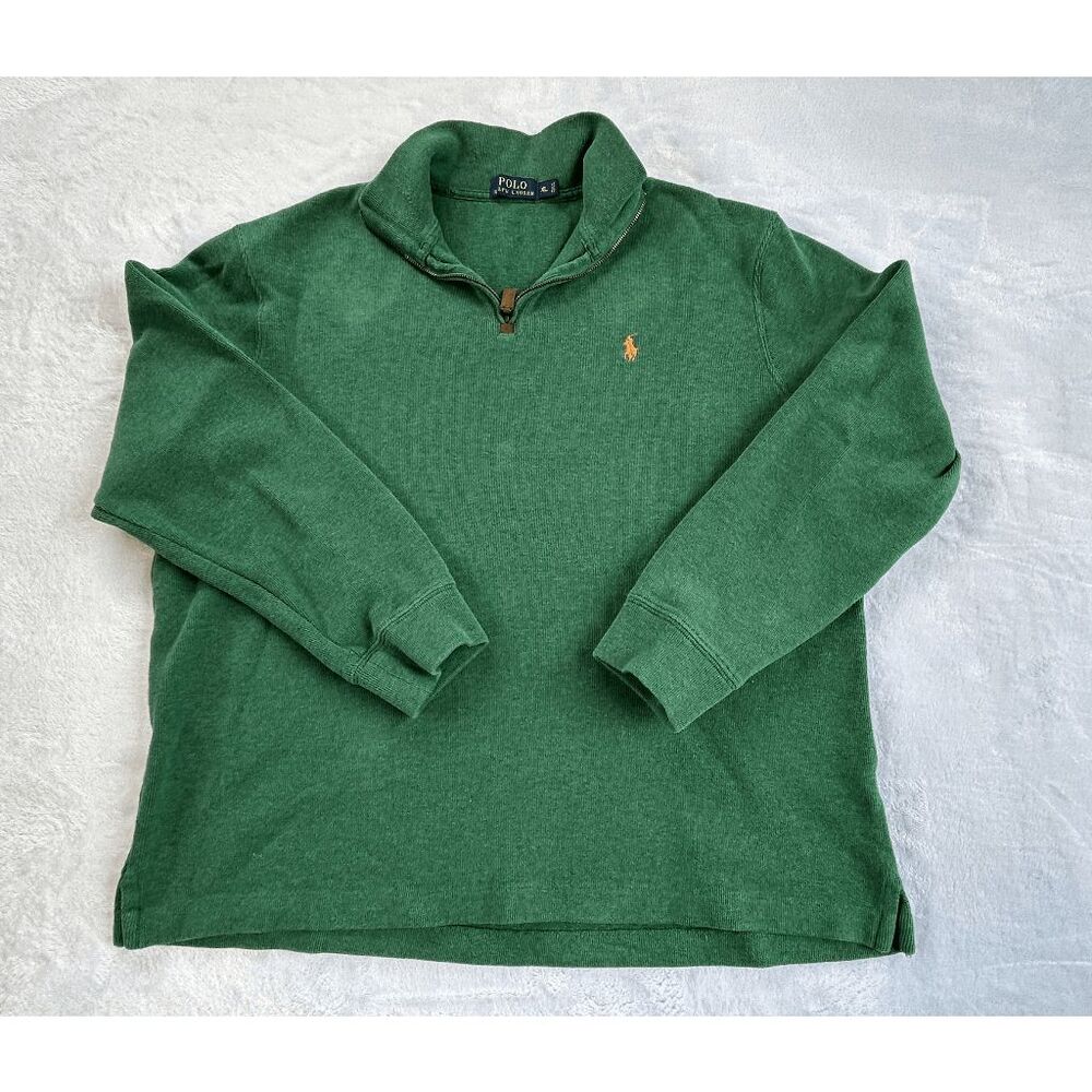 Men's Polo Ralph Lauren 1/4 Zip Green 100% Cotton Pullover, Preppy Size XL, Logo